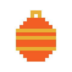 Pixel Art Christmas Ornament Vector Illustration. Christmas ornament in red and yellow.
