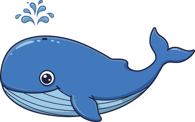 Obraz premium Cute blue whale cartoon illustration with water splash, adorable marine animal character, ocean wildlife design for kids, education, sea life concept vector
