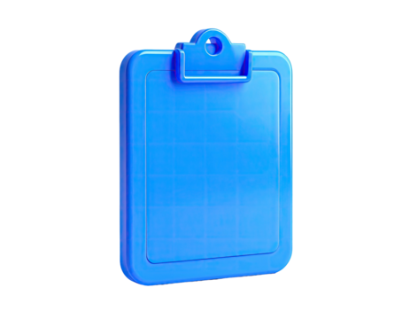 A vibrant, glossy, blue clipboard isolated on a black background
