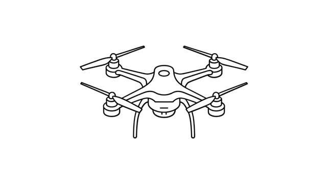 Modern quadcopter drone illustration with four propellers and landing gear in a clean line art style