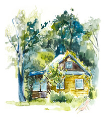 Russian Village Set. Watercolor Sketches/ Hand drawn illustration.