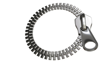 3D rendering of Silver metal zipper on white background