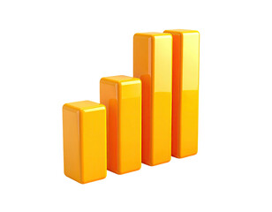 Glossy, yellow, 3D bar graph rising from left to right on a black background