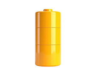 A bright yellow, cylindrical battery against a stark black background