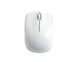 Overhead shot of a sleek, white computer mouse against a stark black background