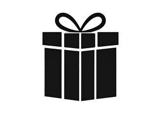 Black silhouette of a gift box with ribbon, transparent background