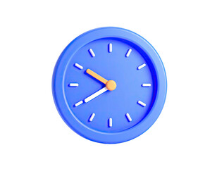 3D rendering of a blue clock with orange and white hands, on black background