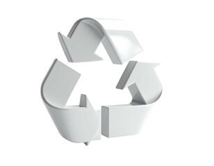 3D rendered glossy white recycling symbol against a black background