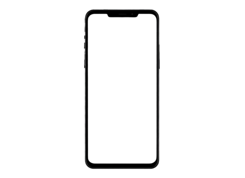 Black silhouette of a mobile phone, minimal outline, transparent background