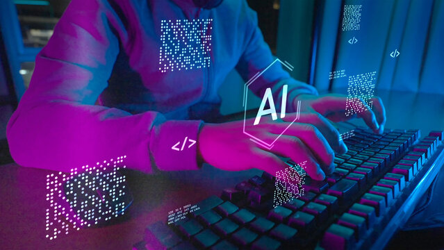 Computer coding prompt cyber security futuristic artificial intelligence in business finance, AI-powered analyze big data, showing charts and performance metrics for strategic planning. - Powered by Adobe