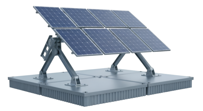 Solar Panel Array on Floating Platform with Black Background
