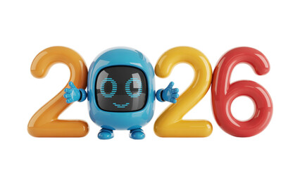 Cheerful Robot Celebrating the Year 2026 A Playful Illustration