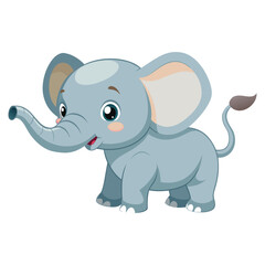 Fototapeta premium Cute cartoon baby elephant with big ears and a happy expression