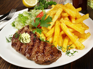 Grilled Beef Steak with French Fries
