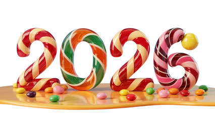 Colorful Candy Numbers '2026' with Sprinkles and Sweet Liquid Drip