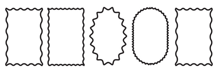 Set of wavy edges rectangle frames. Rectangular shapes with wiggly borders. Picture or photo frames, empty text boxes, label, tags on white background