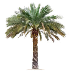 Obraz premium Tropical palm tree with green fronds and textured trunk isolated on Transparent Background