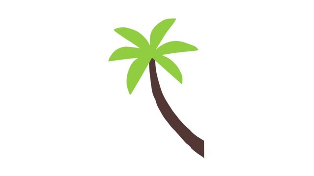 Animated coconut palm tree with green leaves and brown trunk symbolizing tropical summer and beach.
