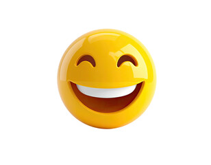 Fototapeta premium A shiny 3D yellow sphere with a wide smiling face against a black background