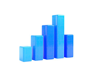 3D-rendered ascending and descending blue columnar graph against a black backdrop