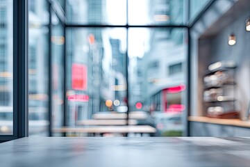 Obraz premium Blurry urban cafe interior, marble table
