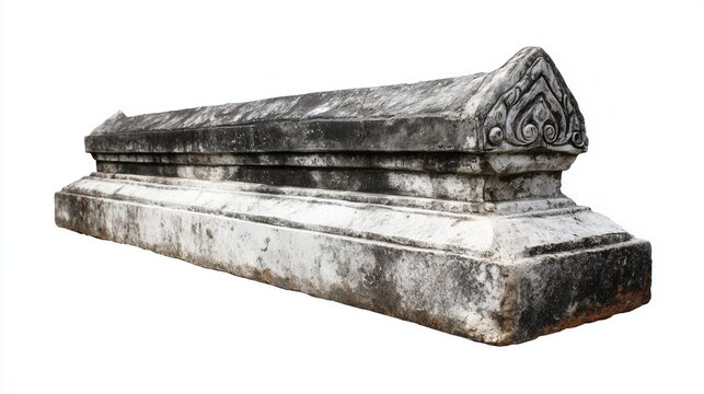 Thai stone boundary marker (Sema) used in temple ordination area, white background
