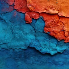 Fototapeta premium Vibrant Texture: Cracked paint on wall revealing layers of time and color, a study in the passage of history and the beauty of natural aging. 