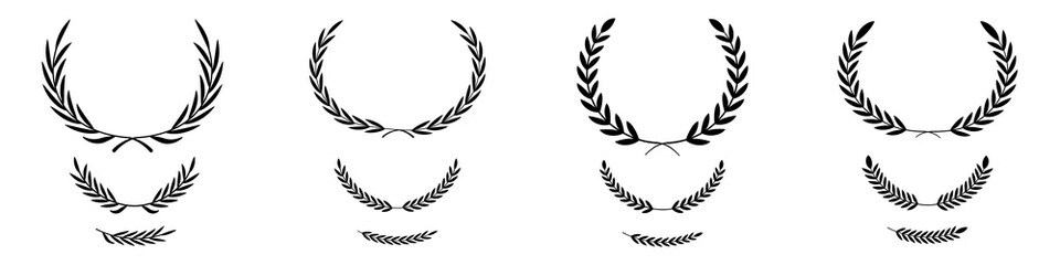 Laurel wreath vector icon set for logo, badge, award design. Symbol of victory, honor, success, achievement, and glory. Retro laurel wreaths set. Laurel wreath vector set. Vector illustration. Vector © Slava