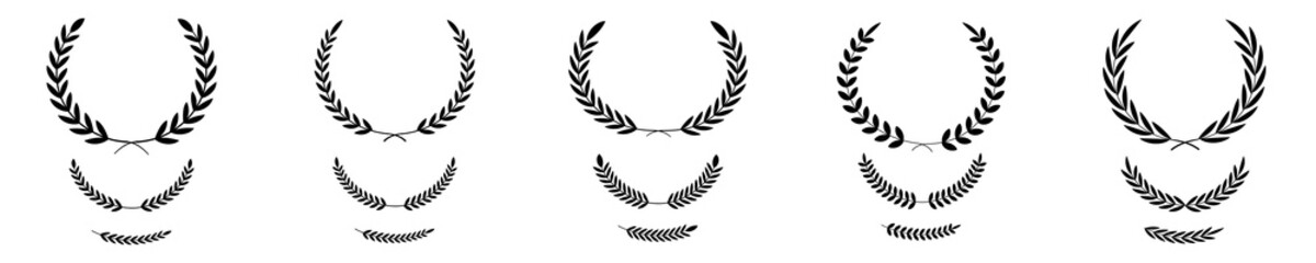 Winner emblem, olive branch silhouette collection. A detailed black laurel wreath, perfect for conveying themes of triumph, academic excellence, or design elements that require classic aesthetics.