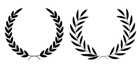 Circle winner trophy decor elements for award banner, emblem, label, badge. Winner award of olive leaves, stars of victory, achievement heraldry symbol. Vector illustration. Laurel wreath vector set.