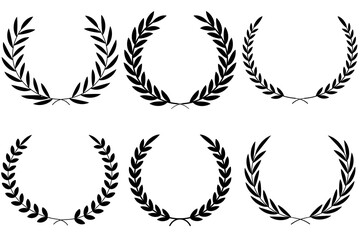 A detailed black laurel wreath, perfect for conveying themes of triumph, academic excellence, or design elements that require classic aesthetics. Laurel wreath vector set. Vector illustration. Vector
