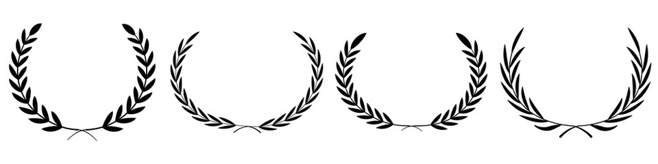 Winner emblem, olive branch silhouette collection. Retro laurel wreaths set. Black circular laurel olive branches greek wreath. Vector illustration. Vintage laurel wreaths. Laurel wreath vector set. © Slava