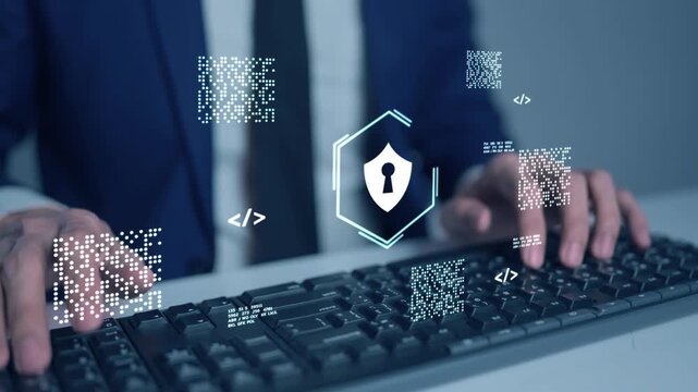 Corporate Cyber Security and Risk Management. A professional manages company security protocols on a digital device, symbolizing the protection of sensitive business assets, client data, and critical 