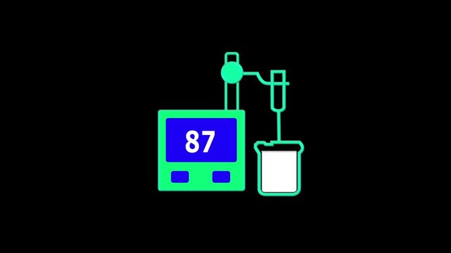 Digital laboratory titration device with loading 0% to 100%, glowing beaker, automated dispenser, and futuristic scientific interface illustration.