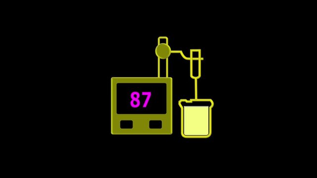 Digital laboratory titration device with loading 0% to 100%, glowing beaker, automated dispenser, and futuristic scientific interface illustration.