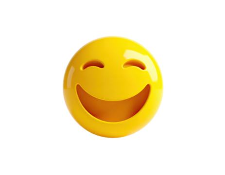 A cheerful 3D rendered emoji with a wide, toothy grin on a black background
