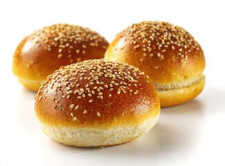 Three sesame seed buns, close-up
