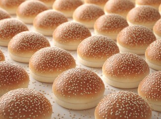 Rows of sesame seed buns