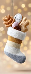 A cozy Christmas stocking filled with festive cookies and treats, perfect for holiday celebrations.