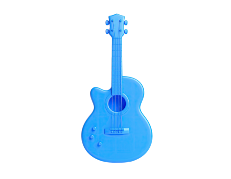 Rendered, bright blue acoustic guitar, isolated against a black background