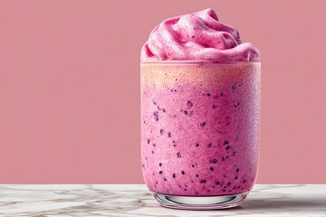 A delicious pink smoothie topped with whipped cream, perfect for a refreshing summer treat.