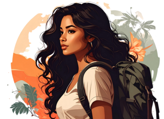 Person carrying backpack silhouette, travel concept, transparent background