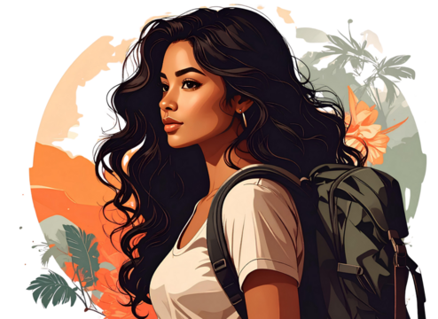 Person carrying backpack silhouette, travel concept, transparent background  - Powered by Adobe