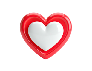 Glossy, nested heart design white inner heart encased in a red outer heart