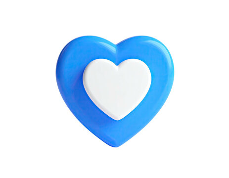 A glossy, 3D blue heart with a white heart nested inside, on black background