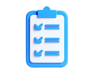 A vibrant 3D checklist with blue accents, on a black background