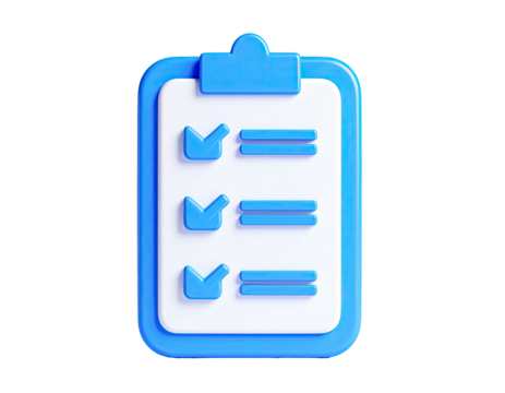 A vibrant 3D checklist with blue accents, on a black background