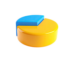A vibrant 3D pie chart, divided into blue and yellow sections, on black