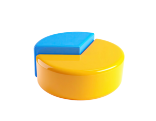 A vibrant 3D pie chart, divided into blue and yellow sections, on black