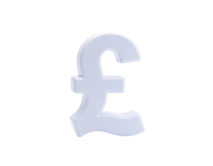 A glossy, 3D white pound symbol against a stark black background